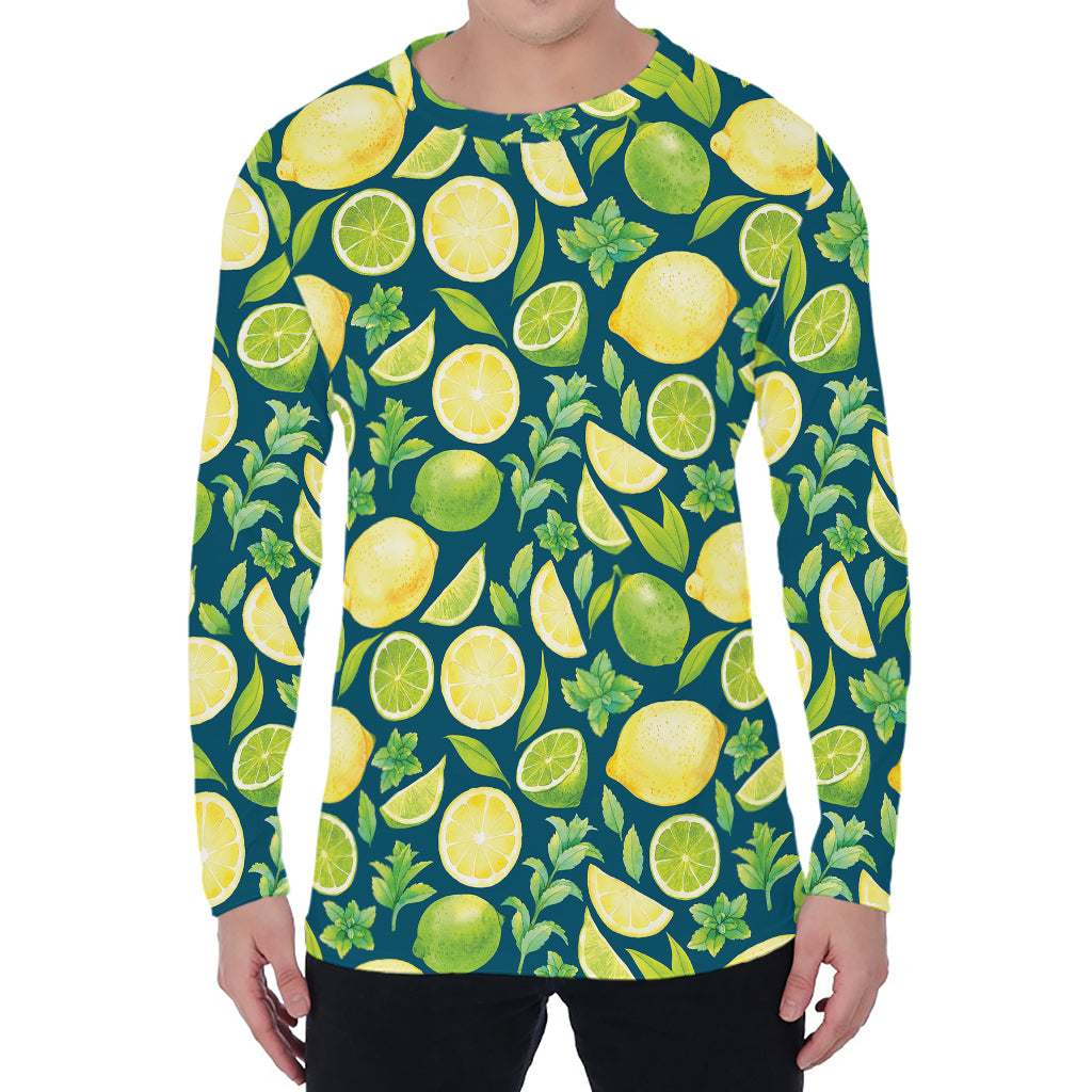 Lime And Lemon Pattern Print Men's Long Sleeve T-Shirt
