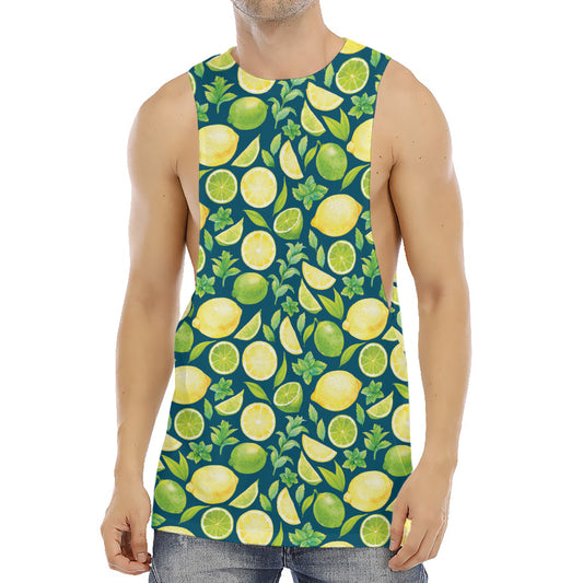 Lime And Lemon Pattern Print Men's Muscle Tank Top