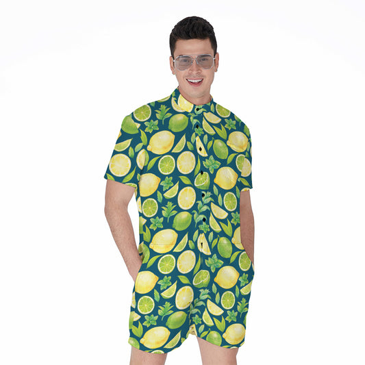 Lime And Lemon Pattern Print Men's Rompers