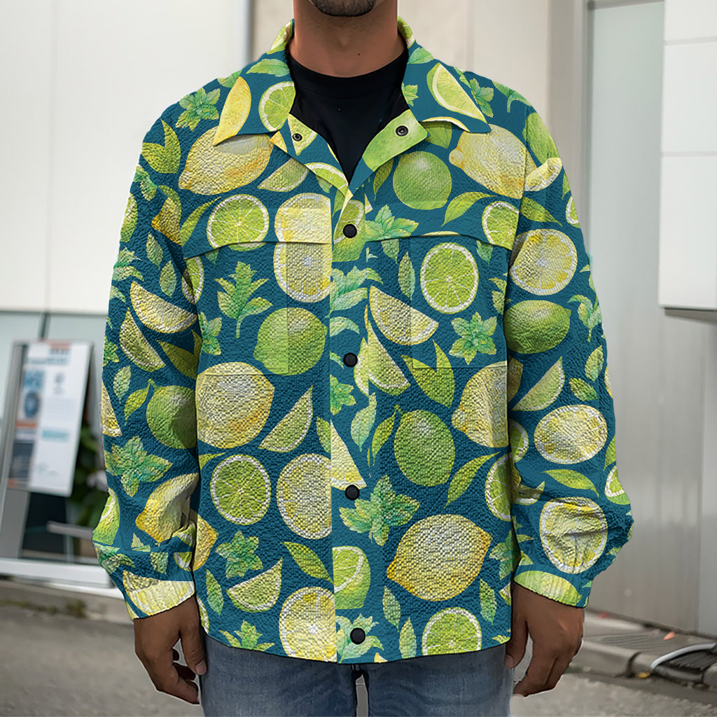 Lime And Lemon Pattern Print Men's Shirt Jacket