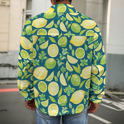 Lime And Lemon Pattern Print Men's Shirt Jacket