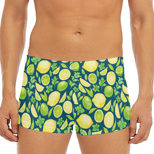 Lime And Lemon Pattern Print Men's Short Boxer Briefs