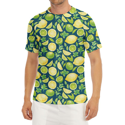 Lime And Lemon Pattern Print Men's Short Sleeve Rash Guard