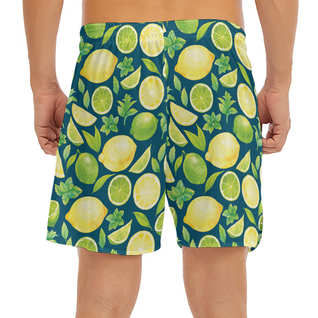 Lime And Lemon Pattern Print Men's Split Running Shorts