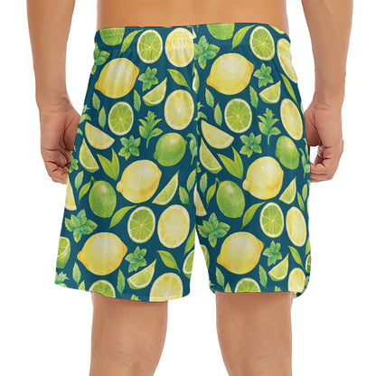 Lime And Lemon Pattern Print Men's Split Running Shorts
