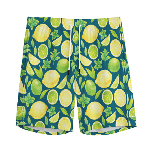 Lime And Lemon Pattern Print Men's Sports Shorts
