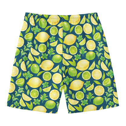 Lime And Lemon Pattern Print Men's Swim Trunks