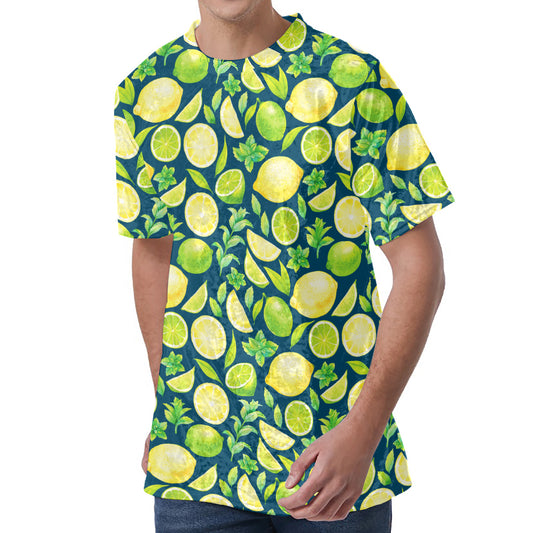 Lime And Lemon Pattern Print Men's Velvet T-Shirt
