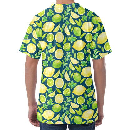 Lime And Lemon Pattern Print Men's Velvet T-Shirt