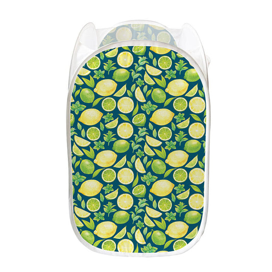 Lime And Lemon Pattern Print Mesh Laundry Hamper