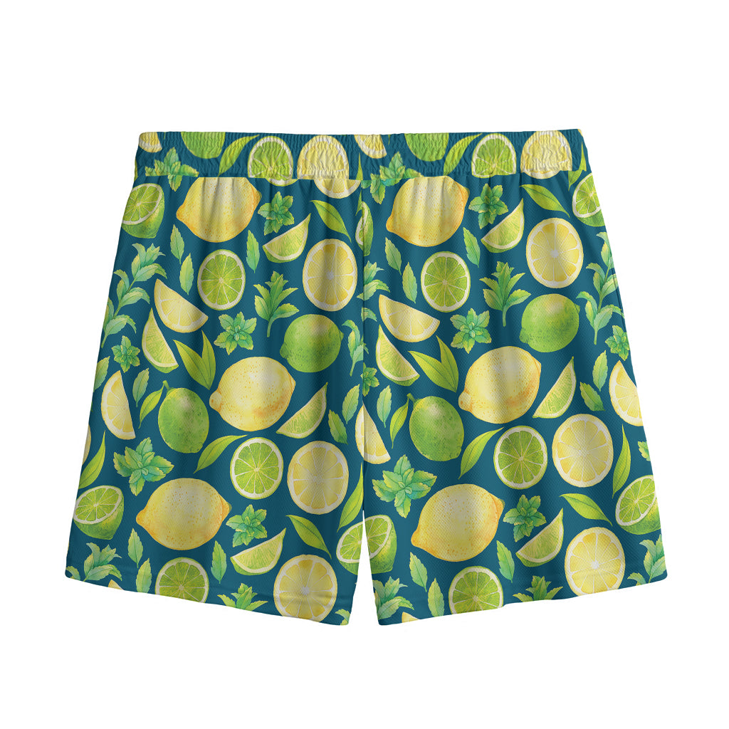 Lime And Lemon Pattern Print Mesh Shorts