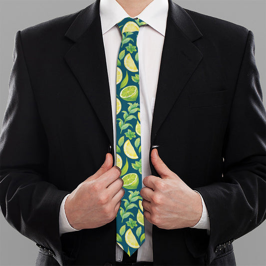 Lime And Lemon Pattern Print Necktie