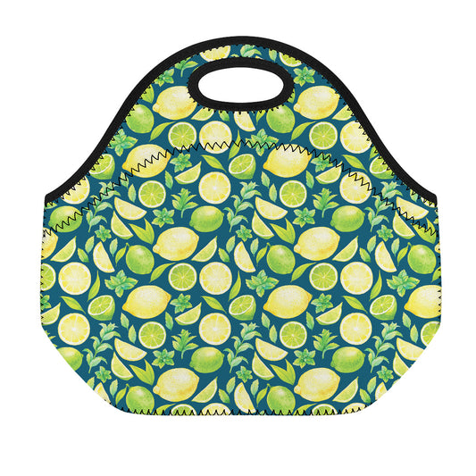 Lime And Lemon Pattern Print Neoprene Lunch Bag