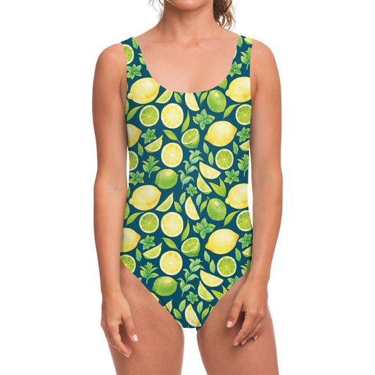 Lime And Lemon Pattern Print One Piece Swimsuit
