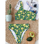 Lime And Lemon Pattern Print One Shoulder Bikini Top