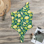Lime And Lemon Pattern Print One Shoulder Bodysuit