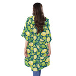 Lime And Lemon Pattern Print Open Front Beach Cover Up