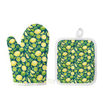 Lime And Lemon Pattern Print Oven Mitt And Pot Holder Set