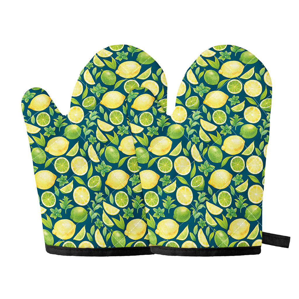 Lime And Lemon Pattern Print Oven Mitts