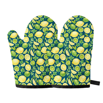 Lime And Lemon Pattern Print Oven Mitts
