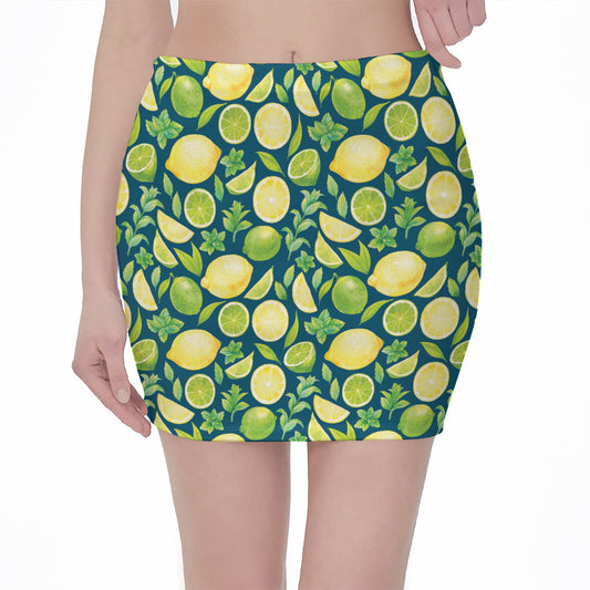 Lime And Lemon Pattern Print Pencil Mini Skirt