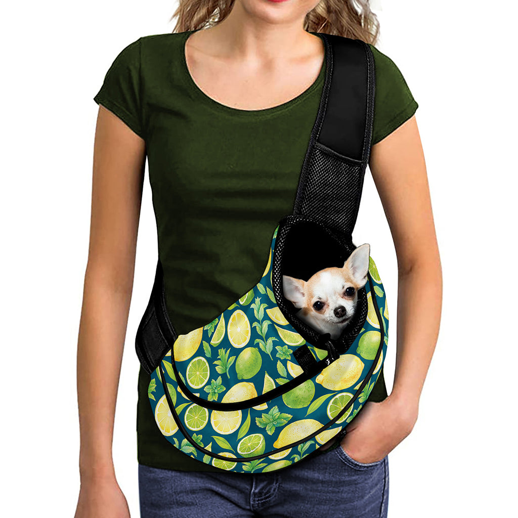 Lime And Lemon Pattern Print Pet Sling Carrier