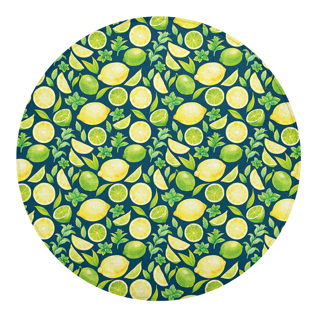 Lime And Lemon Pattern Print Round Blanket