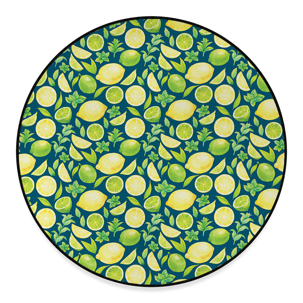 Lime And Lemon Pattern Print Round Floor Mat