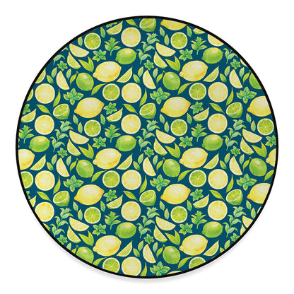 Lime And Lemon Pattern Print Round Floor Mat