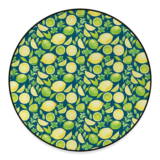 Lime And Lemon Pattern Print Round Floor Mat