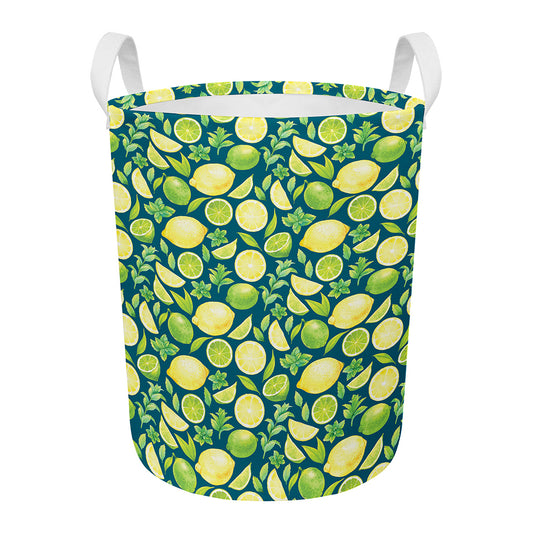 Lime And Lemon Pattern Print Round Laundry Basket