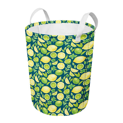 Lime And Lemon Pattern Print Round Laundry Basket