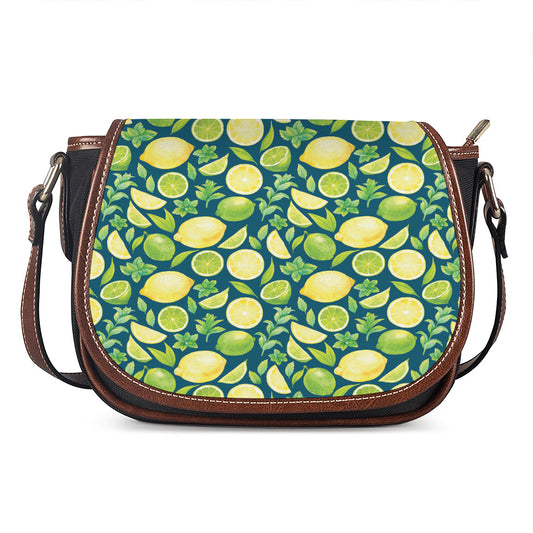 Lime And Lemon Pattern Print Saddle Bag