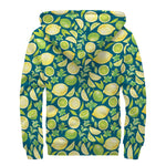 Lime And Lemon Pattern Print Sherpa Lined Zip Up Hoodie
