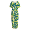 Lime And Lemon Pattern Print Short Sleeve Long Nightdress