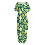 Lime And Lemon Pattern Print Short Sleeve Long Nightdress
