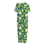 Lime And Lemon Pattern Print Short Sleeve Long Nightdress