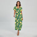 Lime And Lemon Pattern Print Short Sleeve Maxi Dress