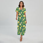 Lime And Lemon Pattern Print Short Sleeve Maxi Dress