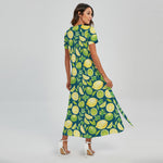 Lime And Lemon Pattern Print Short Sleeve Maxi Dress