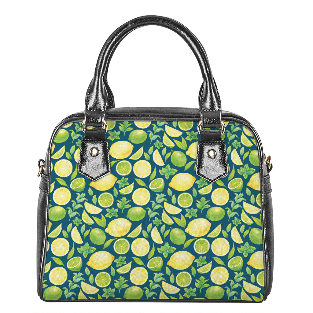Lime And Lemon Pattern Print Shoulder Handbag