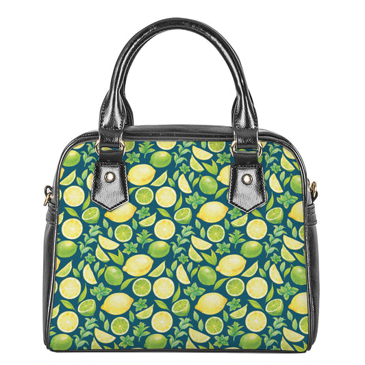 Lime And Lemon Pattern Print Shoulder Handbag