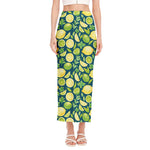 Lime And Lemon Pattern Print Side Slit Maxi Skirt