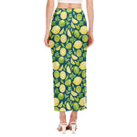 Lime And Lemon Pattern Print Side Slit Maxi Skirt