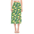 Lime And Lemon Pattern Print Side Slit Midi Skirt