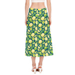 Lime And Lemon Pattern Print Side Slit Midi Skirt