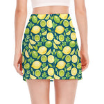 Lime And Lemon Pattern Print Side Slit Mini Skirt