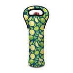 Lime And Lemon Pattern Print Single Neoprene Wine Tote