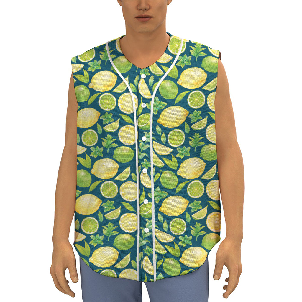 Lime And Lemon Pattern Print Sleeveless Baseball Jersey