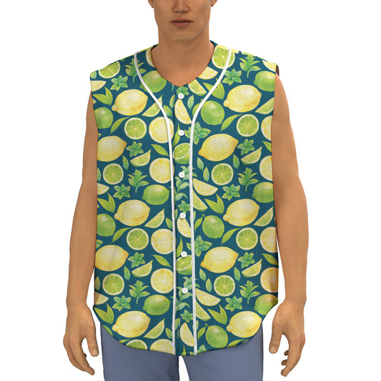 Lime And Lemon Pattern Print Sleeveless Baseball Jersey